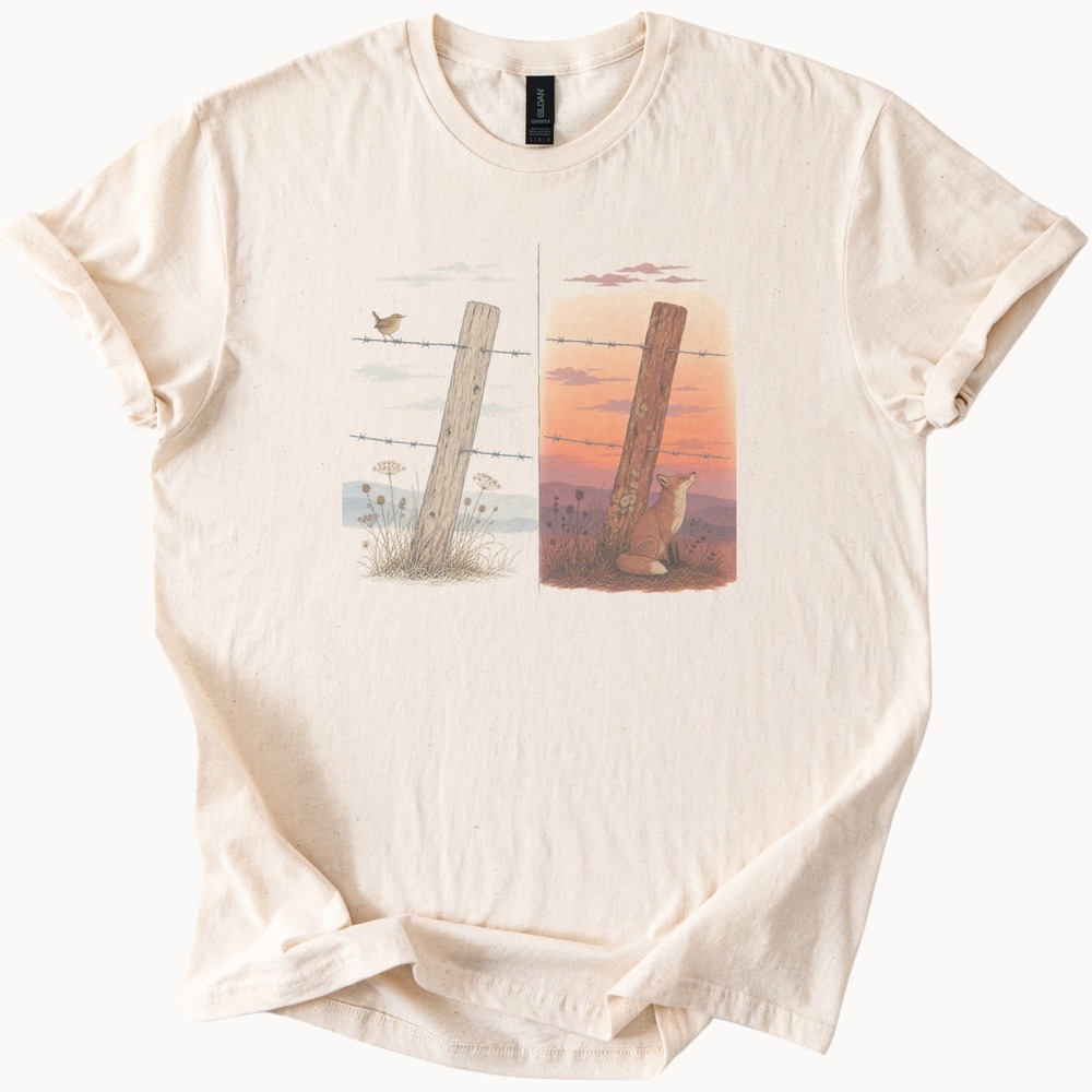 Songbird and Fox Keeping Watch at the Fence Tee